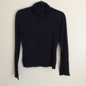 525 America Women's Black Silver Sheer Knit Turtle Neck Sweater Size S